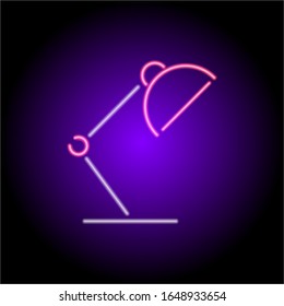 color flat icon table lamp pink neon stationery black background