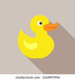 Color flat icon of yellow baby duckling, long shadow