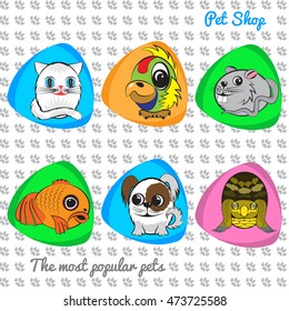 Color flat icons of pet shop