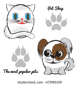 Color flat icons of pet shop