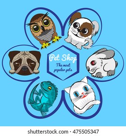 Color flat icons of pet shop