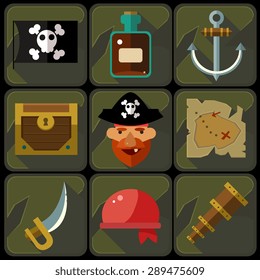 Color flat icons set and illustrations pirate Vector