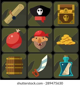 Color flat icons set and illustrations pirate Vector