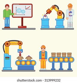 Color flat illustrations info graphic factory production process of manufacture