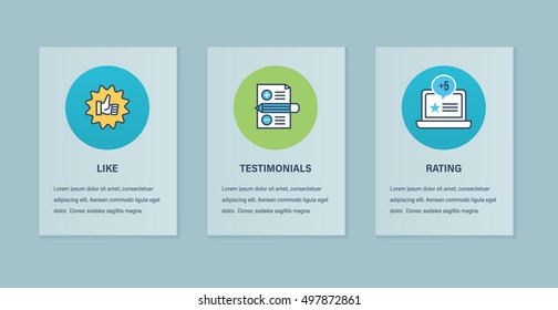 Color Flat Line icons of testimonials, review and system of like, letter, rating, vote, opinion, communication, technology. Editable Stroke. Vector template for a poster, banner, flyer, printing.