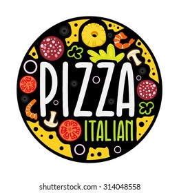Color flat logo pizza for you design. Element for illustration, infographics, logos and banners.
