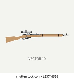 Color flat plain vector military icon rifle carbine. Army equipment and armament. Legendary retro weapon. Cartoon style. Assault. Soldiers. Slug. War. Illustration and element for design and wallpaper