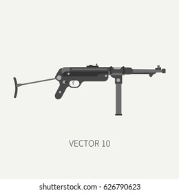 Color flat plain vector military icon machine gun. Army equipment and armament. Legendary retro weapon. Cartoon style. Assault. Soldiers. Slug. War. Illustration and element for design and wallpaper.
