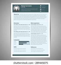 Color flat resume and cv template. Vector Illustration.