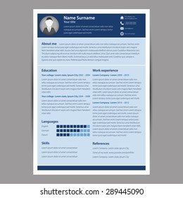 Color flat resume and cv template. Vector Illustration.