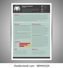 Color flat resume and cv template. Vector Illustration.