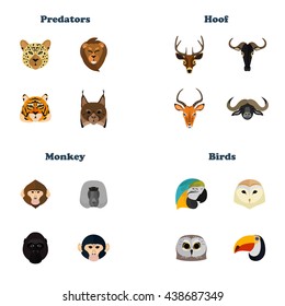 Color flat set icons of animals by type