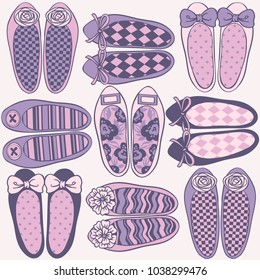 Color flat shoes vector pattern.