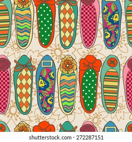 Color flat shoes vector seamless pattern
