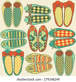 Color flat shoes vector seamless pattern