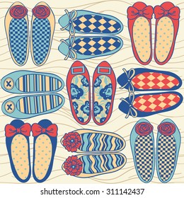 Color flat shoes vector seamless pattern
