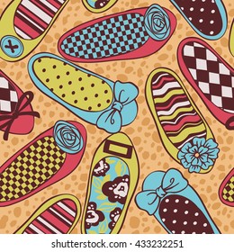 Color flat shoes vector seamless pattern.