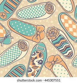 Color flat shoes vector seamless pattern.
