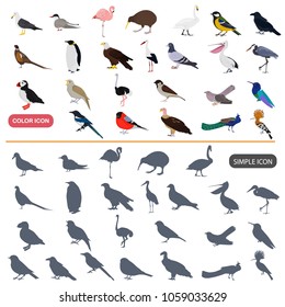 Color flat and simple birds icons set