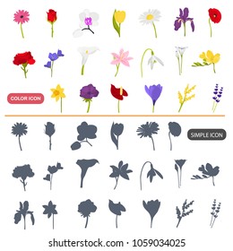 Color flat and simple garden flowers icons set