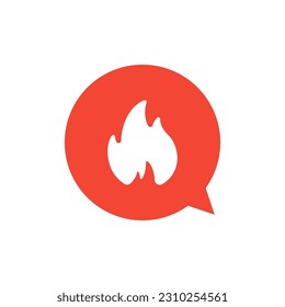 Farbflache Symbolsammlung. Vektorgrafik. Flammen in roten Talkbläschen Symbol einzeln auf weißem Hintergrund. Design-Element für Werbung, Verkaufsangebot, Nachrichten, soziale Medien