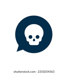 Color flat style icon collection. Vector illustration. Skull in black talk bubble symbol isolated on white background. Design element for advertisment, halloween holiday, attention sign