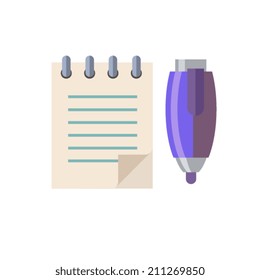 color flat style notebook and pen icons