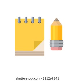color flat style notebook and yellow pencil icons
