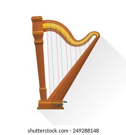 color flat style vector classical orchestral pedal harp on white background  