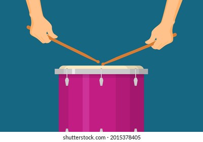 color flat style vector drum set on white background bass tom-tom ride cymbal crash hi-hat snare stands