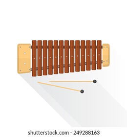 color flat style vector wood xylophone with sticks on white background  