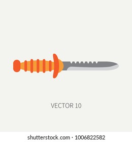 Color flat vector diver underwater equipment icon frogman knife. Retro style. Ocean deep, sea beach. Snorkeling. Summer adventure vacation. Scuba aqualung. Illustration element for design, wallpaper
