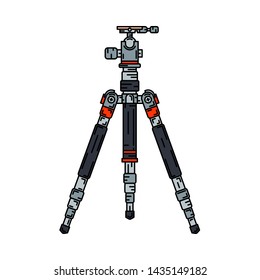 Color flat vector icon digital photographer professional studio equipment. Photography art. Photographic camera precast compact tripod. Cartoon style illustration, element design. Photo impressions.