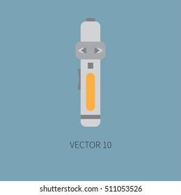 Color flat vector icon with retro electrical audio device portable mp3 player. Digital music. Cartoon style. Nostalgia musical equipment. Vector illustration , element for your design. Loud. Hi-fi.