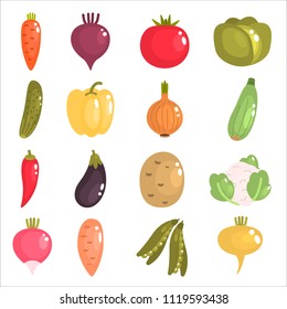 Color flat vegetables icons set