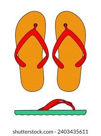 Color flip flops isolated on white background. Top view. Vector illustration