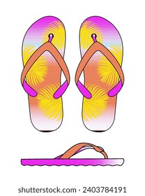 Farbflip-Flops einzeln auf weißem Hintergrund. Draufsicht. Vektorgrafik