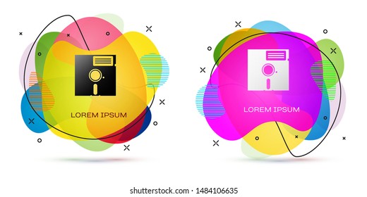 Color Floppy disk in the 5.25-inch icon isolated on white background. Floppy disk for computer data storage. Diskette sign. Abstract banner with liquid shapes. Vector Illustration