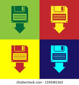 Color Floppy disk backup icon isolated on color backgrounds. Diskette sign. Flat design. Vector Illustration