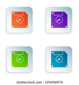 Color Floppy disk for computer data storage icon isolated on white background. Diskette sign. Set icons in square buttons. Vector Illustration