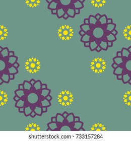 Color flora icon pattern on cool green background is a seamless pattern. This pattern can be used for textile, carpet, wallpaper, curtain, monitor wallpaper, banner and etc.