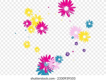 Color Floral Background Transparent Vector. Gerbera Chic Design. Yellow Flower Fabric. Floral Tile. Retro Purple Leaf.