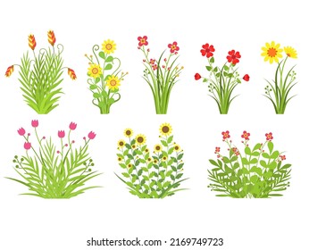 Color Floral  , Flowers and grass Leaves Spring Concept Flat Design Style .Vector illustration