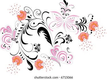 color floral illustration with butterflies on white background