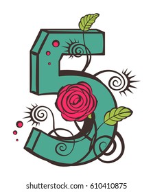 Color floral number for your design. Vector illustration