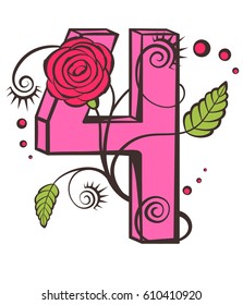Color floral number for your design. Vector illustration