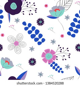 Color floral pattern. Hand drawn elegant background with wild flowers. Spring and summer design for posters, bunners, greetings, prints, identity, web and more