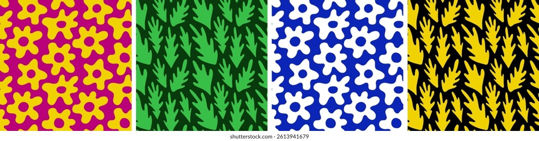 Color floral seamless pattern set.  Vector trendy background for poster, festival, music and textile