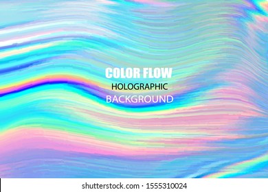 Color flow Vector abstract holographic background 80s - 90s, trendy colorful texture in pastel / neon color design. For your creative project design cover, book, printing, gift card, fashion. Liquid.