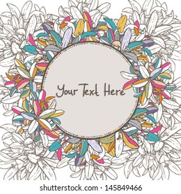color flower background with round frame for text